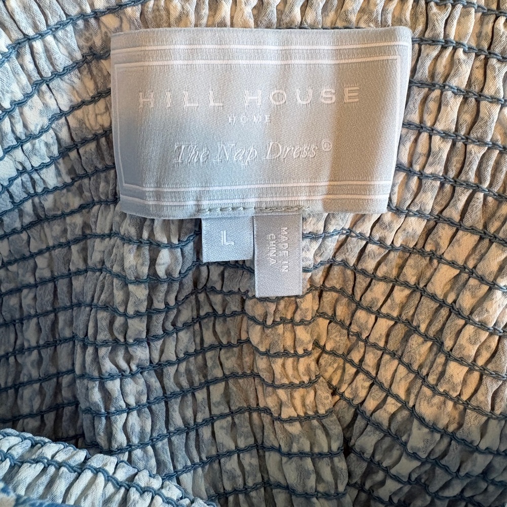 Smocked Blue Floral Hill House Crepe Dress with Puff Sleeves - Picture 4 of 4